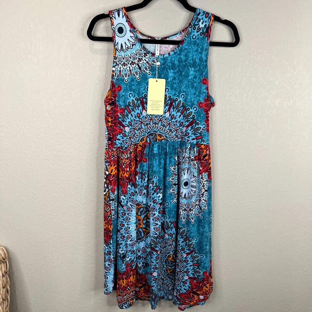 LONGYUAN Women's Stretchy Summer Tank Dress Sleeveless Multicolor Size L NWT